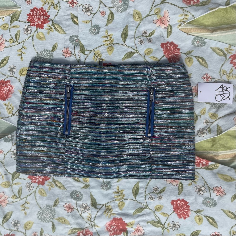 Chaser Blue Metallic Tweed Mini Skirt